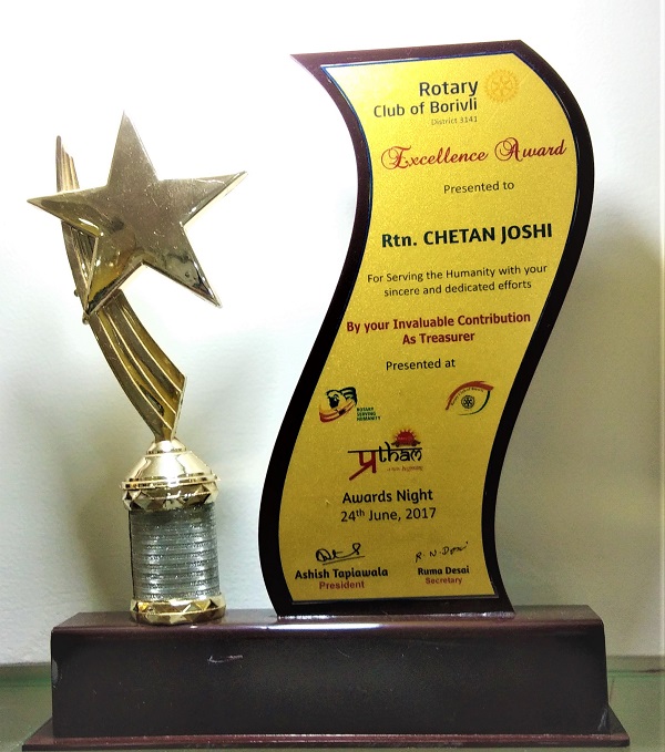 ROTARY - APPRECIATION AWARD for TREASURER 2016-17