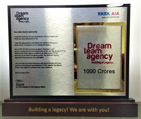 TATA AIA-Achieved VALUABLE CONTRIBUTION AWARD 2019
